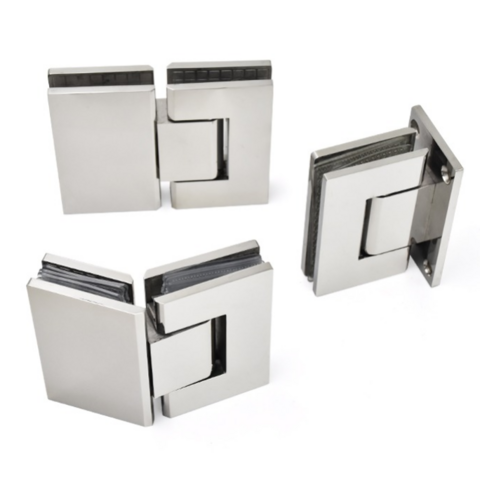 Charnières de porte en verre à amortisseur à 135 degrés en acier inoxydable moulé robuste de haute qualité, nouveau style, pinces de porte en verre