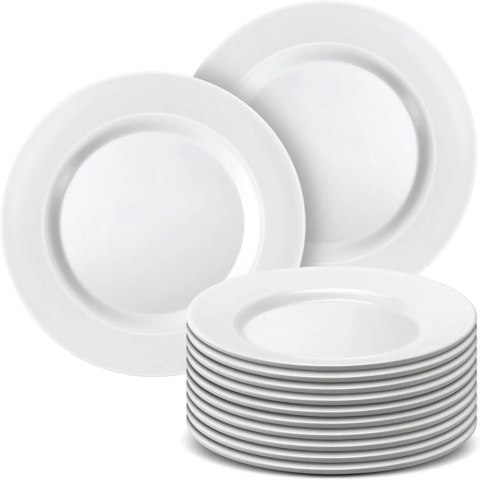 Plato de melamina blanco con logo personalizado para ensalada, decoración, vajilla de alta calidad, irrompible, redondo, para postres de restaurante