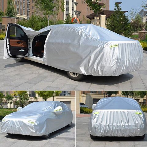 Sarung Mobil Tahan Air OEM dengan Resleting, Pelindung UV Segala Cuaca, Hitam Perak, Sarung Mobil SUV 210D 190T