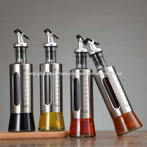 Bouteille d'huile en verre graduée, pot à huile anti-goutte, bouteille de vinaigre en acier inoxydable, bouteille de vin, bouteille domestique de grande capacité for sale at factory direct price