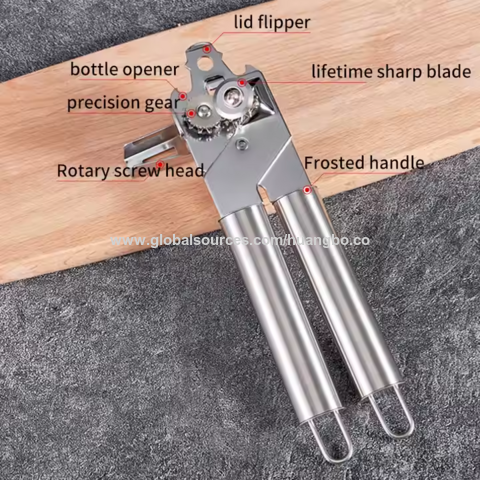 Abridor de Latas de Aço Inoxidável com Botão Ajustável - Bordas Lisas e Seguras, Punho Confortável Antideslizante, Abridor de Garrafas e Frascos Multiusos for sale at factory direct price