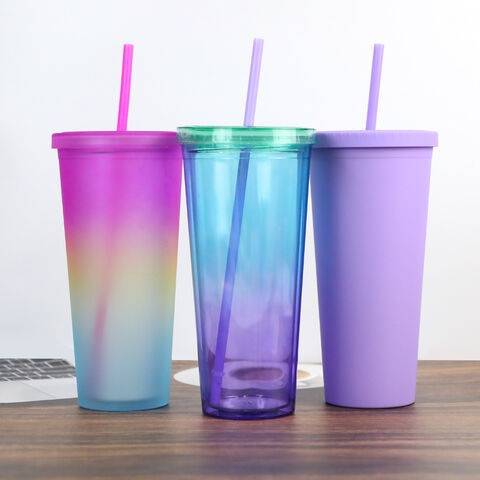 Precio de fábrica PP doble capa degradado sensible al color pajita taza que cambia de color for sale at factory direct price