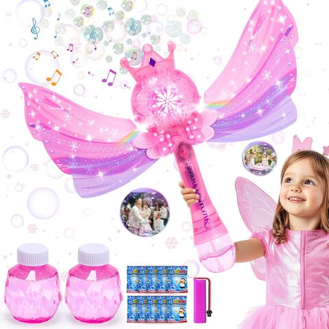 Varinhas Mágicas de Bolhas de Sabão para Meninas, Brinquedos com Luz LED e Música, Máquina de Bolhas com 1 Bateria de Li-ion, 2 Soluções para Festas ao Ar Livre, Páscoa for sale at factory direct price