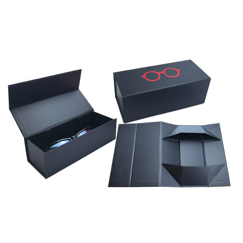 Boîtes cadeaux pliantes avec logo personnalisé, boîtes cadeaux noires magnétiques en carton durable, emballage en papier de luxe pour étuis de lunettes de soleil