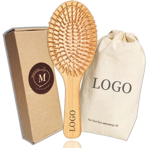 Escova de cabelo de bambu ecológica personalizada da fábrica, pente de cabelo com logotipo personalizado, escova de cabelo desembaraçadora de madeira