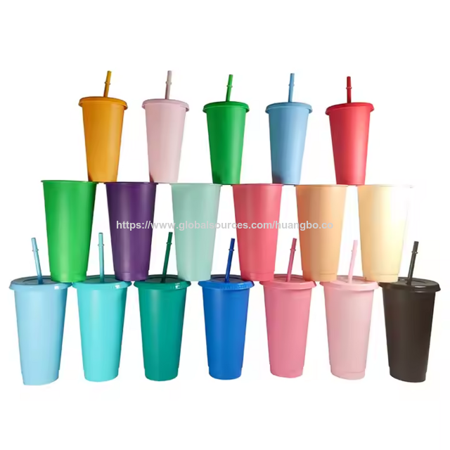 Novos Copos de Plástico Coloridos para Bebidas no Atacado, 16OZ 24Oz Copos de Plástico para Bebidas Frias com Tampas e Canudos - Estoque Disponível for sale at factory direct price