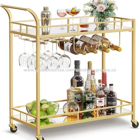 Carrinho de Bar Industrial de Luxo Dourado, Carrinho de Cozinha para Vinho com Rodas, Carrinho de Serviço