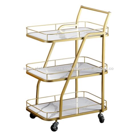 Chariot de service à café et thé moderne, bar mobile en acier inoxydable et verre trempé pour le service du vin