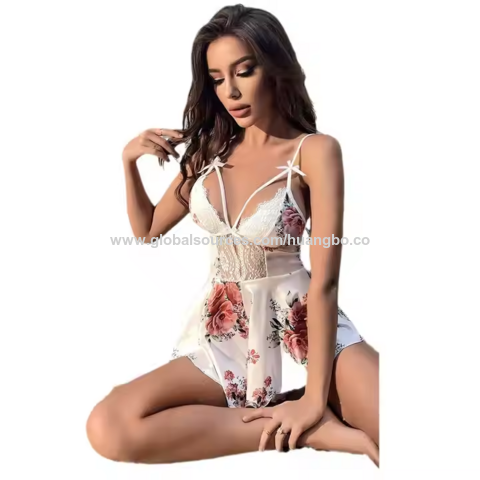 Großhandel Damen Spitzen Dessous Frontverschluss Babydoll V-Ausschnitt Nachtwäsche Sexy Negligee Nachthemd for sale at factory direct price