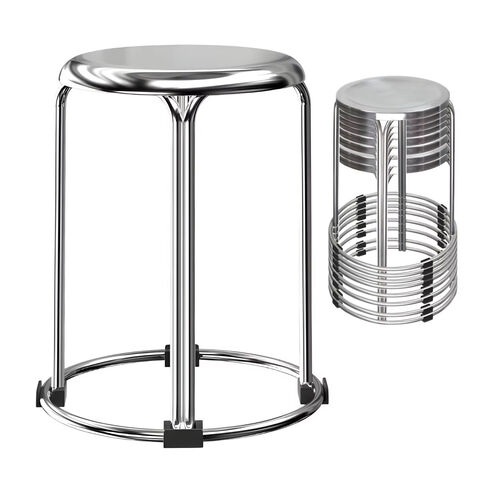 Vente en gros de chaises de cantine en métal rondes en acier inoxydable, tabourets de bar