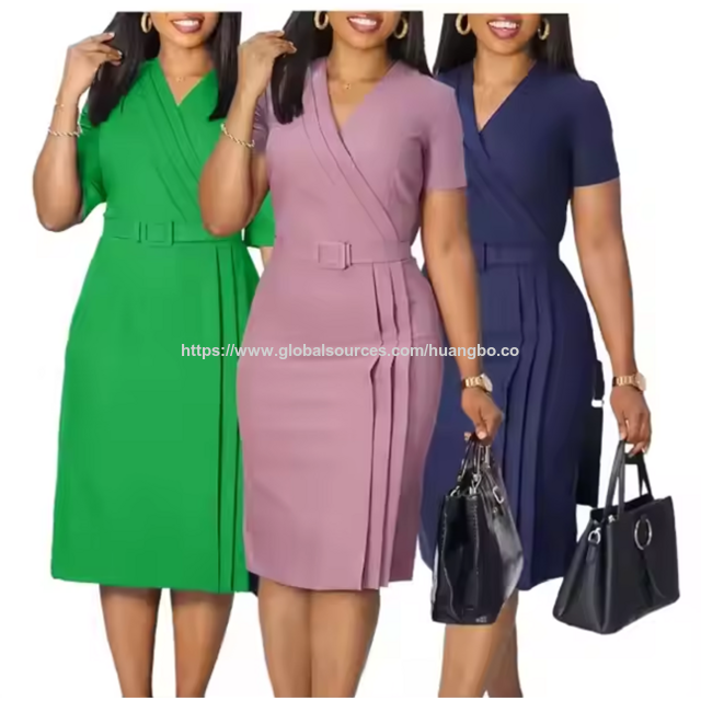 Einfarbiges Damen-Businesskleid mit Taillenkompression, elegantes und modisches Design für den Beruf