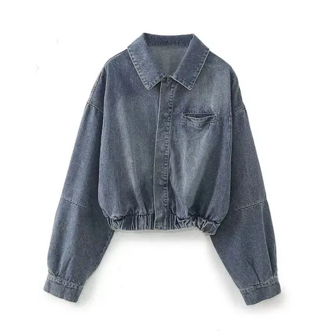 Vintage Washed Denim Jacket with Lapel and Dropped Shoulders JX for sale at factory direct price