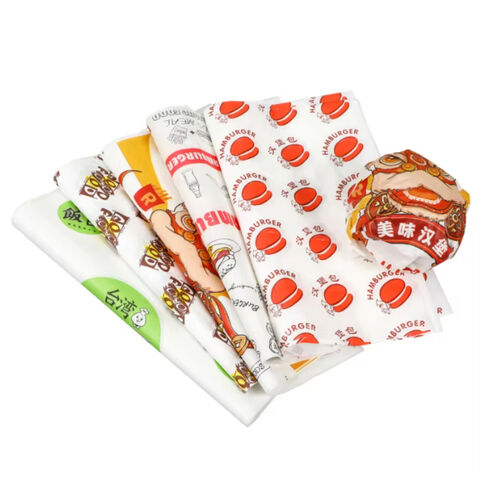 Kertas pembungkus makanan cetak untuk hamburger laris, kertas roti tahan minyak for sale at factory direct price