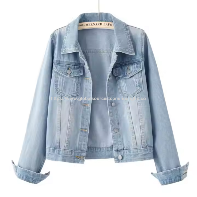 Grosir Kustomisasi Jeans Wanita Kerah Turn-down Jaket Jean Crop untuk Wanita Jaket Denim Wanita Longgar for sale at factory direct price
