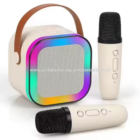 ميكروفون كاريوكي منزلي محمول للعائلة مع ميكروفونين، مكبر صوت لاسلكي صغير بإضاءة LED RGB، يعمل بالبطارية for sale at factory direct price