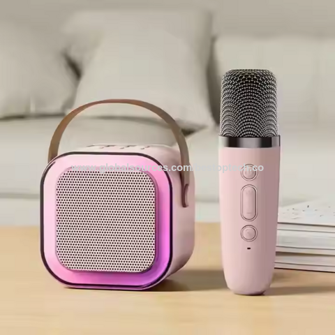 El mejor regalo: Mini altavoz de karaoke LED portátil con micrófono inalámbrico para niños, luces LED RGB, altavoces domésticos con micrófonos for sale at factory direct price