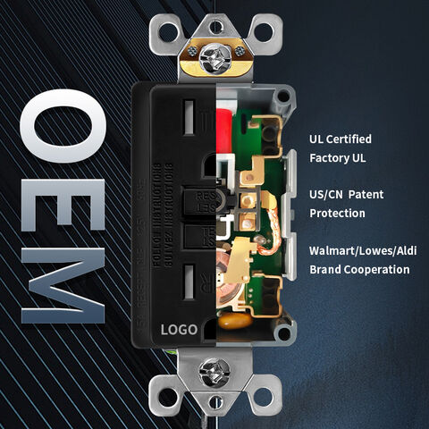 Tomadas elétricas decorativas de parede dos EUA com logotipo colorido personalizado, suporte para tomada GFCI preta com TR para melhorias domésticas