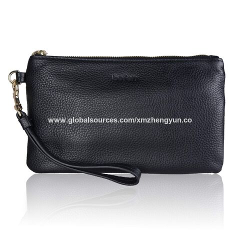 Damen Handgelenktasche/Clutch aus echtem italienischem Leder, goldener Reißverschluss mit GEWEBE MIT GRS - Großhandel