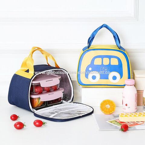 Nova Lancheira Infantil com Design de Ônibus de Desenho Animado, Impressão Colorida, Isolamento Térmico, Bolsa Térmica para Almoço