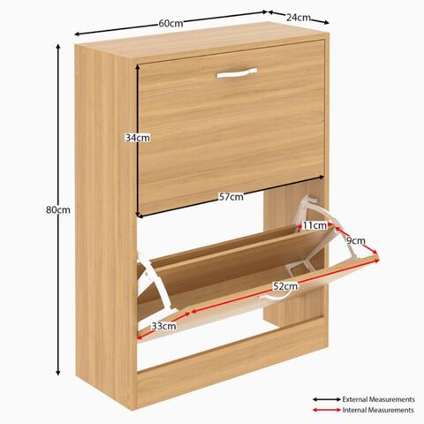 Armario Zapatero de 2 Cajones, Organizador de Almacenamiento de Zapatos, Mueble de Madera con Apertura Abatible, Color Blanco (pino)