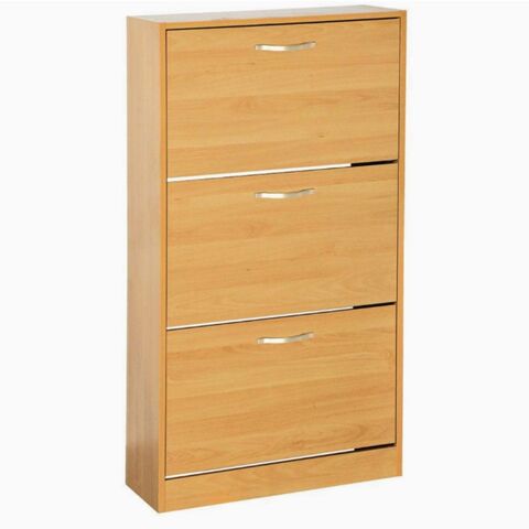 Zapatero de 3 Cajones, Organizador de Almacenamiento de Zapatos, Mueble de Madera con Apertura Abatible, Color Blanco (pino)