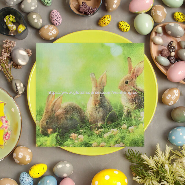 Servilletas de Papel Ecológicas de Pascua, Diseño de Conejo en Acuarela, 20 Unidades, para Bebidas y Almuerzos, Ideal para Fiestas y Celebraciones