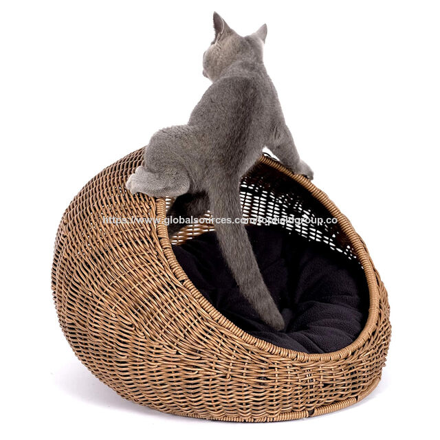 Cama Caverna Semi-Fechada para Animais de Estimação em Rattan Sintético Sólido Lavável Interativa Casa de Jogo Interior Ninho Cesto Cabana Casinha de Gato for sale at factory direct price