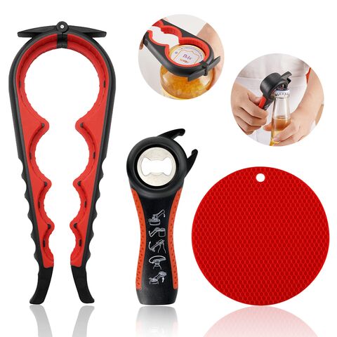 Abridor de Garrafas Multifuncional 5 em 1 GU para Mãos Artríticas com Almofada de Aderência Antiderrapante de Borracha para Abrir Frascos (Conjunto de 3 Peças Vermelho) for sale at factory direct price