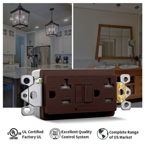 Prise GFCI 20A murale décorative pour la maison, préférée aux USA, listée UL, auto-test, inviolable, prise GFCI pratique pour cuisines