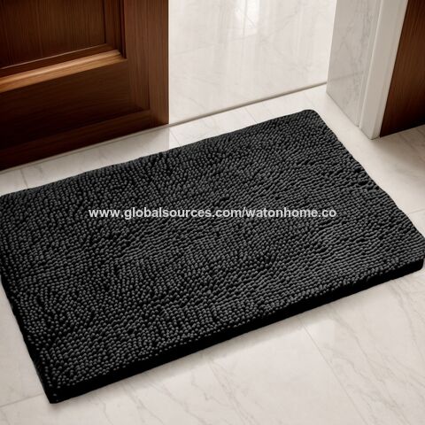 Precio de fábrica Felpudo de chenilla lavable a máquina para interiores, color negro, para entrada, baño, cocina