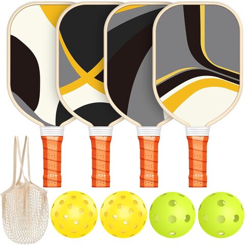 Juego de 4 paletas de pickleball de madera premium, incluye 4 pelotas para interior y exterior y 1 bolsa de transporte. Raquetas de pickleball de alta calidad para jugadores de todos los niveles. for sale at factory direct price