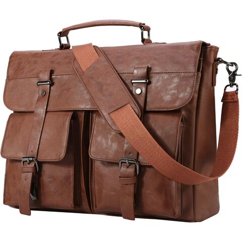 Bolso Mensajero de Cuero para Hombre, Maletín Vintage para Laptop de 15.6 Pulgadas