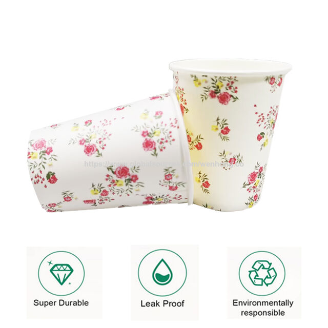LR 9OZ 10 Pièces Gobelets en Papier Jetables à Motifs Floraux pour Boissons Chaudes et Froides, Vaisselle pour Baby Shower, Mariage, Fournitures de Fête, Cadeau