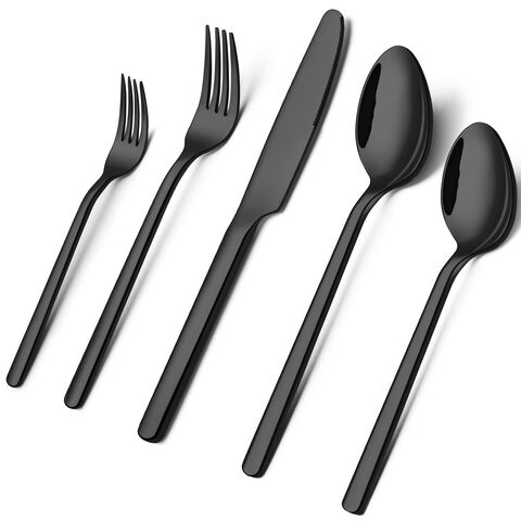 Juego de Cubiertos GU de 20 Piezas para 4 Personas, Acero Inoxidable Pulido Espejo, Apto para Lavavajillas, Color Negro - Vajilla de Acero Inoxidable al por Mayor