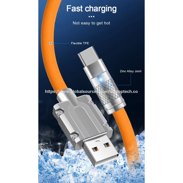 Nouveau câble de données USB Type-C à LED en silicone liquide 2026, câble de charge synchronisée 120 W, câble de charge rapide 6 A pour Samsung et Huawei for sale at factory direct price