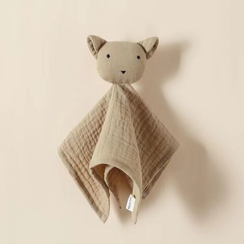 Superweiche Plüsch-Babydecke mit Tiermotiven für Neugeborene, Unisex-Baby-Schmusetuch, Sicherheitsdecke aus Baumwoll-Kreppstoff