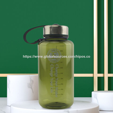 Individuell gestaltbare Werbe-Trinkflasche aus Kunststoff für Sport mit Tragegurt und Edelstahldeckel