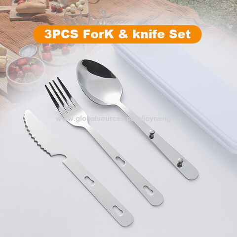 Wiederverwendbares Picknick-Besteckset, 3-teilig, Edelstahl (Messer, Löffel, Gabel) für Outdoor-Camping