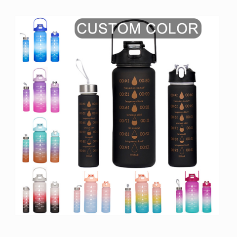 Großhandel 3-teiliges Set 1800ml 750ml 300ml Farbverlauf Kunststoff Wasserflasche tragbare mattierte 2L Kunststoff Wasserflaschen for sale at factory direct price