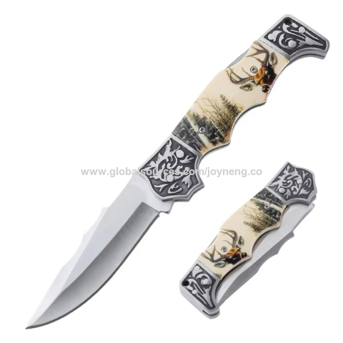 Großhandel Custom 7cr17 Stahl Elch ABS Griff Muster Taschen Jagdmesser Outdoor Camping Geschenk Survival Klappmesser Taktisches Messer