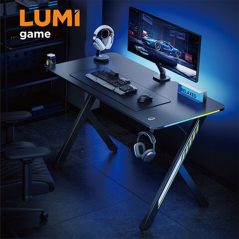 GMD02E-4 Economy Stylish LED RGB Lighting Gaming Desk for Game Computer PC LED Light Gaming Table for sale at factory direct price