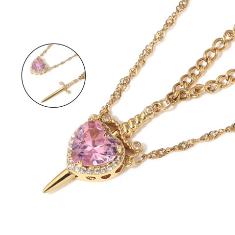 Juego de collares para pareja con colgante de corazón y espada en oro y plata, con cristal rojo, joyería de moda para regalo de mujer for sale at factory direct price