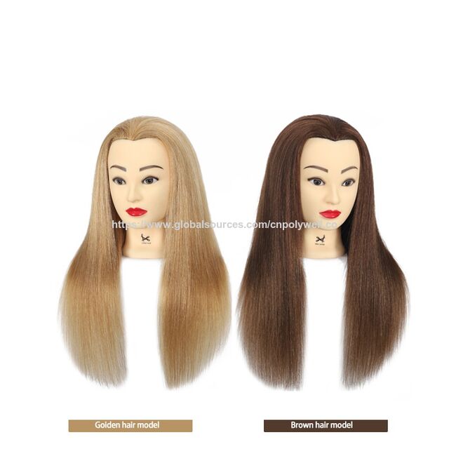 Cabezas de Maniquí para Peluquería con Cabello Real para Entrenamiento y Cabezas Falsas Moldeables para Peinar y Rizar