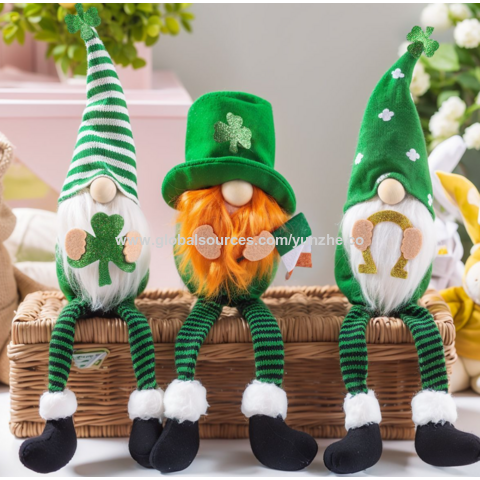 Gnomos al por mayor para el Día de San Patricio, Gnomos de felpa, Decoración de trébol verde de la suerte, Decoraciones irlandesas del Día de San Patricio para el hogar