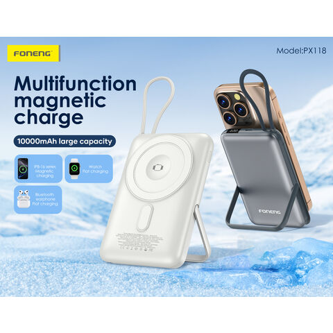 Click Power Bank Px118 10000mah Magnetic Wireless Power Bank With Built-in Cable & Stand ...