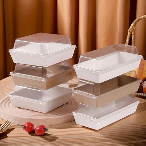 Boîtes d'emballage carrées en papier kraft pour aliments de boulangerie et de pâtisserie en gros, boîtes d'emballage pour sandwichs et desserts avec fond en papier blanc for sale at factory direct price
