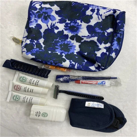 Free sample of cosmetic bag sets custom amenity kit custom travel kits airline travel amenities kits dental kit for airline for sale at factory direct price