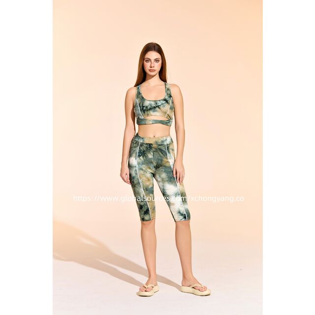 Ensemble de Yoga en Gros Tie Dye pour Femmes, 2 Pièces : Crop Top & Leggings Extensibles, Vêtements de Sport Actifs pour la Gymnastique for sale at factory direct price