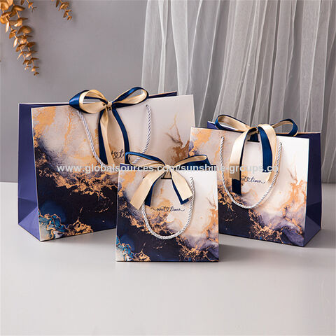 Sac cadeau en marbre bleu roi, sac à main à ruban de haute qualité, sac d'emballage d'impression couleur transfrontalière, sac en papier de commerce extérieur