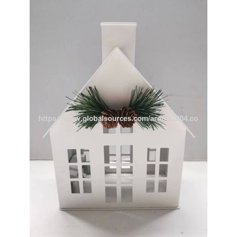Maison métallique OEM avec guirlande lumineuse LED, maison décorative de Noël pour cadeau de fêtes